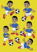 conjunto dibujos animados de niño fútbol jugador vector