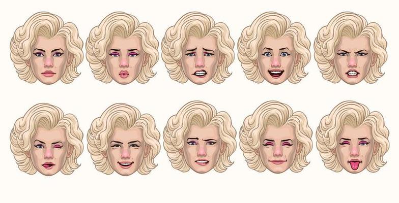 set of vintage women style in various face expression
