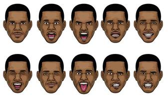 black man head in various face espression vector