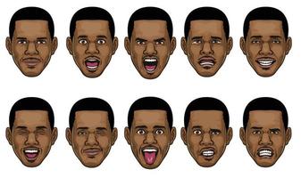 black man head in various face espression vector