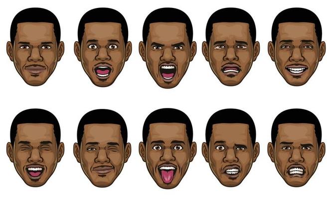 black man head in various face espression