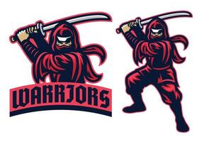 ninja warrior mascot in set vector