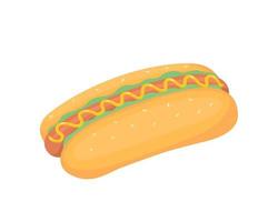 Hot dog, fast food. Illustration for printing, backgrounds, covers and packaging. Image can be used for greeting cards, posters, stickers and textile. Isolated on white background. vector
