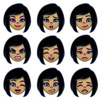 set of cartoon girl head with various face expression vector