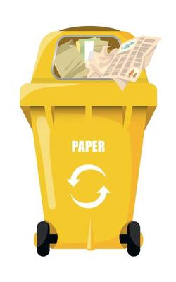 yellow vector trash bin paper