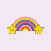 Cute kawaii star with retro rainbow print sticker vector illustration