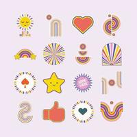 set of Abstract retro vector sticker illustration