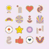 set of Abstract retro vector sticker illustration