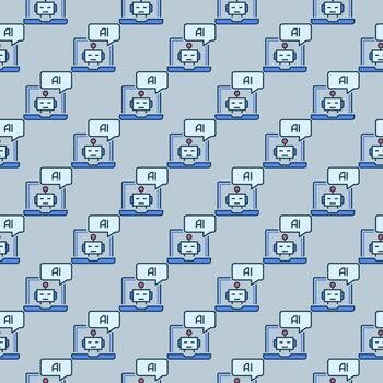 AI Speech Bubble and Laptop Computer vector Robot colored seamless pattern