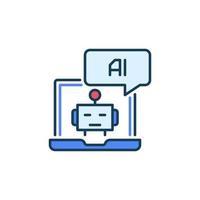 AI Speech Bubble and Laptop Computer vector Artificial Intelligence Robot colored icon