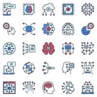 Artificial Intelligence colored icons. AI Technology concept vector signs