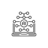 Laptop Computer with AI Brain vector Artificial Intelligence concept outline icon