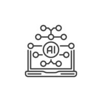 Laptop Computer with AI Brain vector Artificial Intelligence concept outline icon