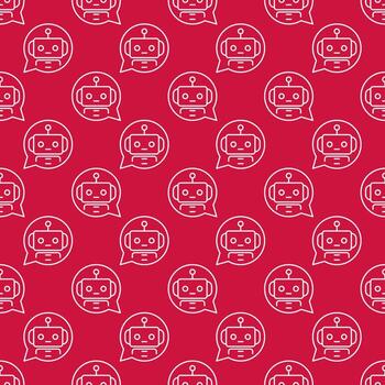 redondo habla burbuja con chatbot vector rojo línea sin costura modelo