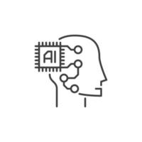 Head with AI Chip vector Artificial Intelligence concept line icon