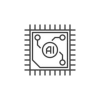 Processor with AI vector Artificial Intelligence CPU concept outline icon