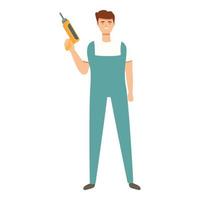 Worker with electric drill icon cartoon vector. Air conditioner vector