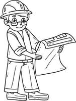 Architect with a Blueprint Isolated Coloring Page vector