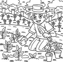 Labor Day Gardener Planting Seedlings Coloring vector