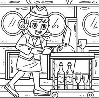 Labor Day Stewardess with Food Cart Coloring Page vector