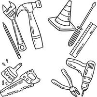 Construction Tools Isolated Coloring Page for Kids vector