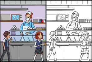 Lunch Lady Coloring Page Colored Illustration vector