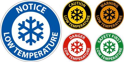 Caution Low temperature symbol and text safety sign. vector