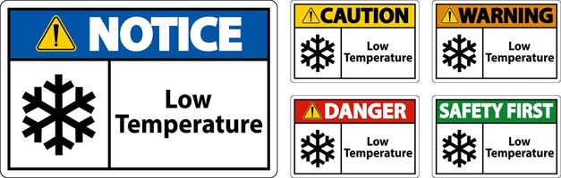 Caution Low temperature symbol and text safety sign. vector