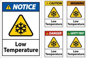 Caution Low temperature symbol and text safety sign. vector