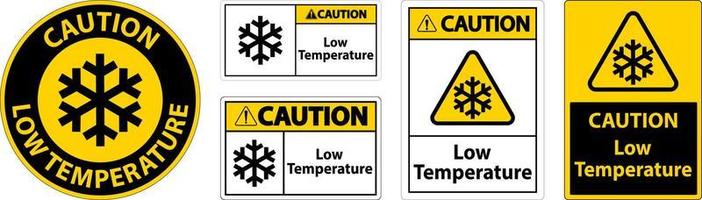 Caution Low temperature symbol and text safety sign. vector