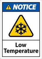 Notice Low temperature symbol and text safety sign. vector