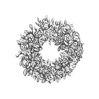 Funeral mortuary mourning flower wreath isolated on white background. Hand drawn vector isolated symbol of cemetery and burial place. Sketch vintage illustration for design of funeral service