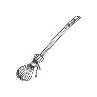 Hand drawn sketch of magic broom. Element of witchcraft. Symbol of magic.  A vehicle for the witch.  Tattoo broomstick or print for Halloween or all saints ' day. Vector illustration.