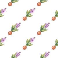 Watercolor background with blossoming hyacinths. Endless wallpaper with flowers. Hyacinth. Watercolor illustration. Hand drawn vector