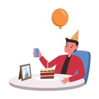 Man celebrating birthday alone cartoon vector