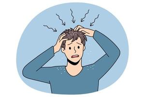 Itchy head and dandruff concept. vector
