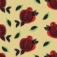 Seamless pattern with pomegranate fruits on a light background. stock illustration on a horticultural theme. It is used for menus, advertisements and covers, packaging paper, food illustrations. vector