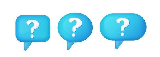 3d blue speech bubble questions, social media chat message icon. vector