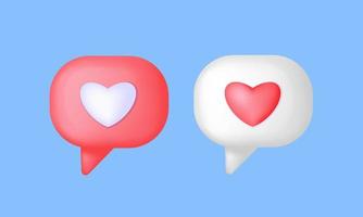 3d render speech bubble heart. Social media like icon concept. Comment and Follower. vector