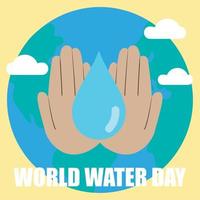 Isolated pair of hands holding a drop of water World water day Vector illustration