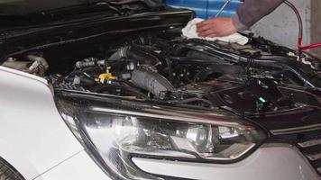 rengöring reparera av bil motor främre panel i reparera affär video