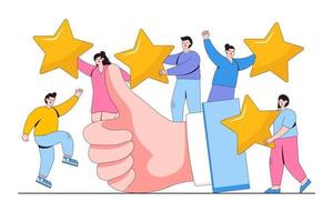 Satisfactory vote, measurement of customer satisfaction and star rating concept with thumb up gesture. Outline design style vector illustration for landing page, web banner, infographics, hero images