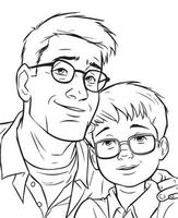 Hand drawn vector coloring page of father and son, Coloring page for kids and adults. Print design, fathers day illustration coloring page