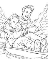 Hand drawn vector coloring page of father and son, Coloring page for kids and adults. Print design, fathers day illustration coloring page