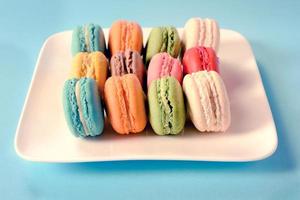 Macaroon cookies in plate photo