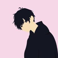 sad boy, Anime boy with black hair and hoodie, cool anime character. Vector illustration.