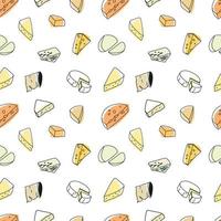 Seamless pattern of sketch of different cheeses . Vector set contours of dairy products. Doodle set cheese.