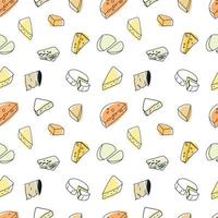 Seamless pattern of sketch of different cheeses . Vector set contours of dairy products. Doodle set cheese.