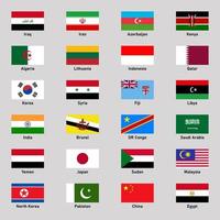 Set of flags of different asian countries in flat style. vector