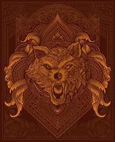 illustration tribal wolf head with vintage engraving ornament perfect for your business and merchandise vector